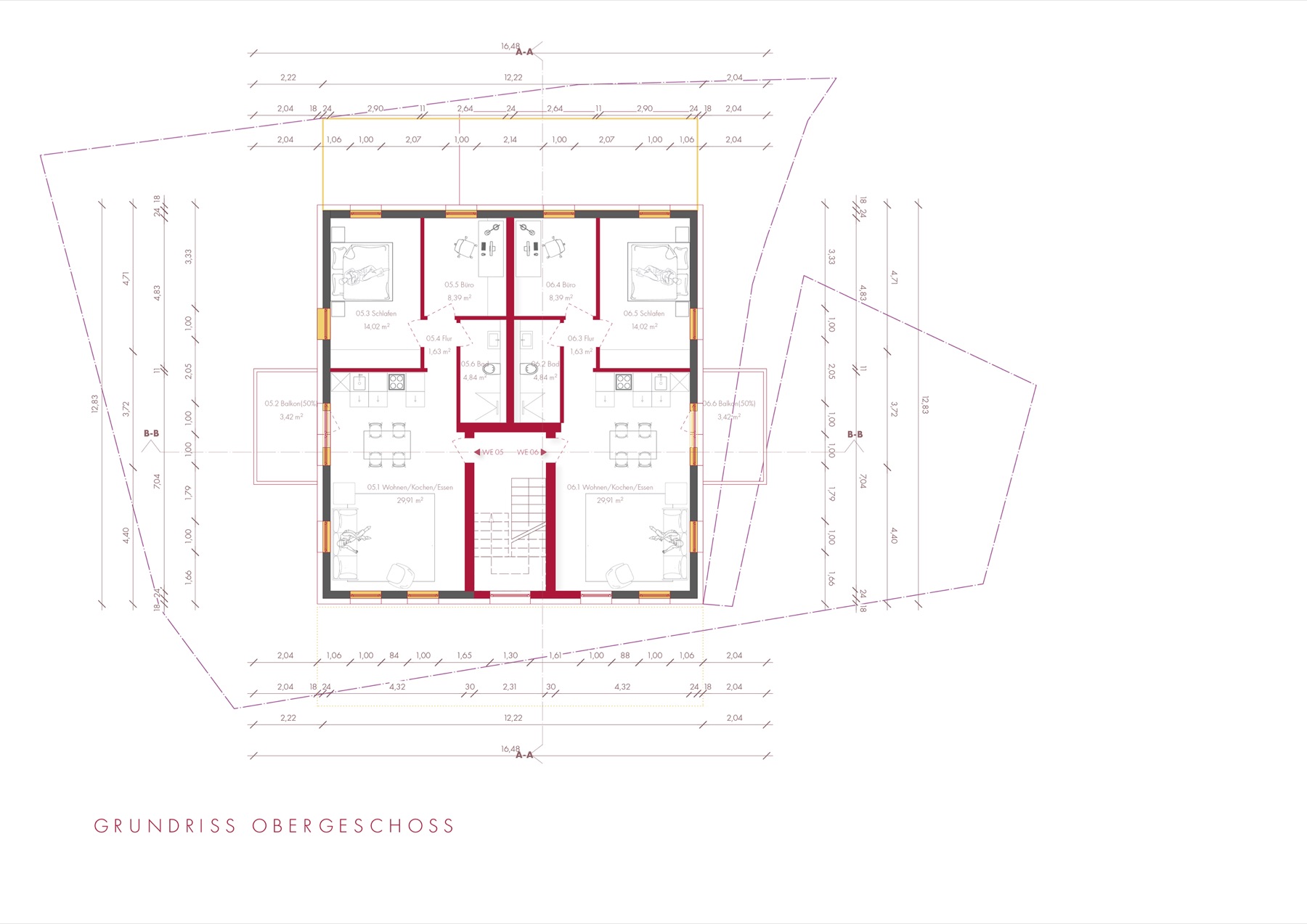 Grundriss Obergeschoss des neuen Achtfamilienhauses
